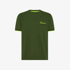 New T-shirt in piquet verde scuro con logo fluo Uomo T-Shirts