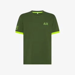 New T-shirt in piquet verde scuro con ricami Uomo T-Shirts