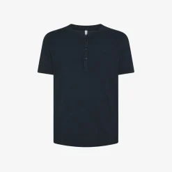 Discount T-shirt serafino in jersey di cotone blu navy Uomo T-Shirts