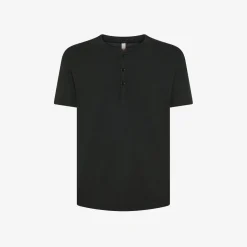 Hot T-shirt serafino in jersey di cotone nero Uomo T-Shirts