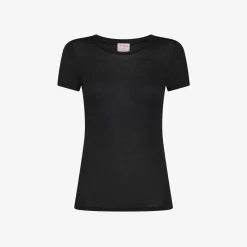 Outlet T-shirt slim fit in modal nero Donna T-Shirts
